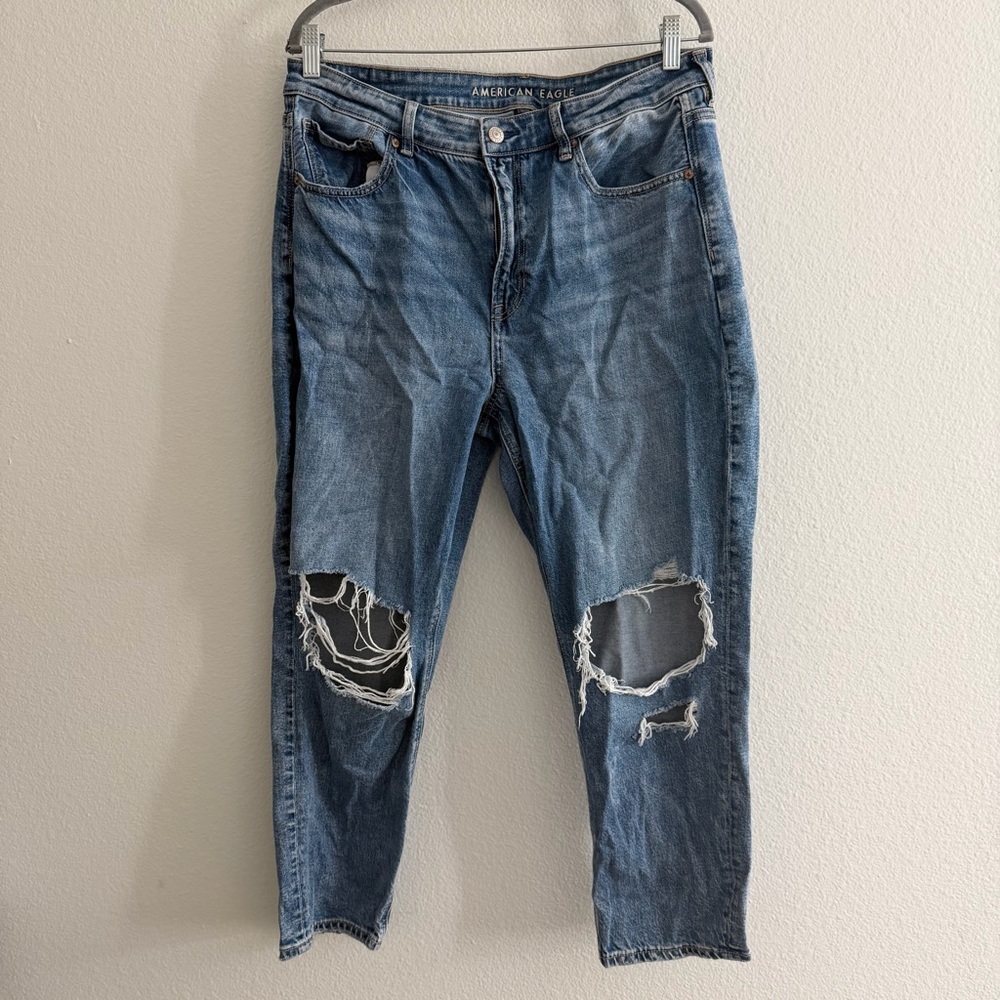 AE American Eagle Women’s Distressed Mom Jeans Size 14 Short